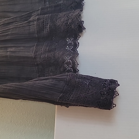 FP One Free People Woman's S Blue Sheer Cardigan Tie Front Ruffle Long Sleeves - Picture 5 of 8